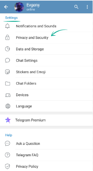 Telegram privacy settings on Android
