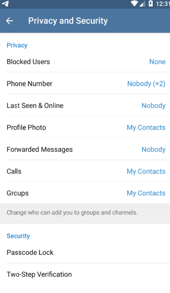 Telegram - Account settings 