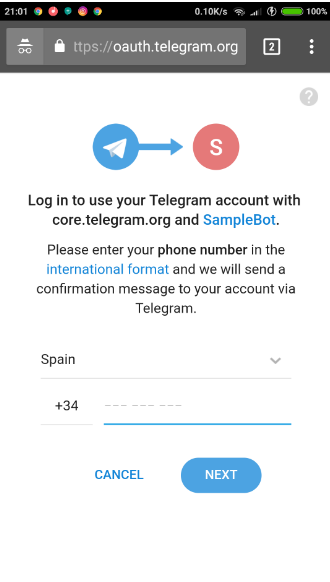 Login with Telegram