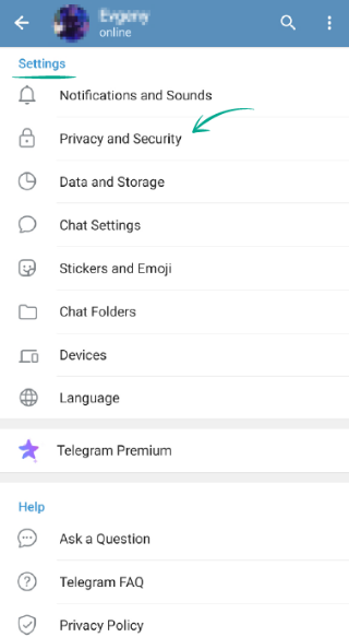 Telegram privacy settings on Android
