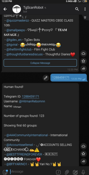 Is there any way to check what Telegram groups a particular user participates in