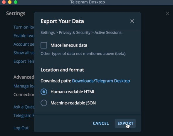 A guide to getting your data from Telegram