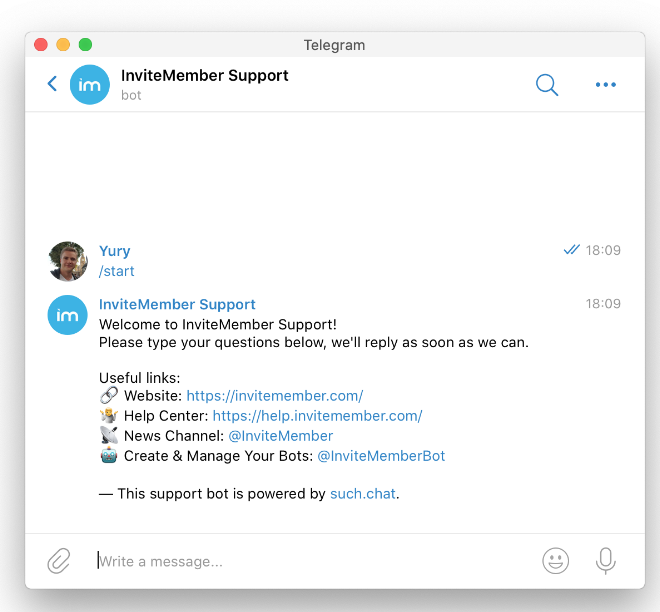 Customer Support via Telegram
