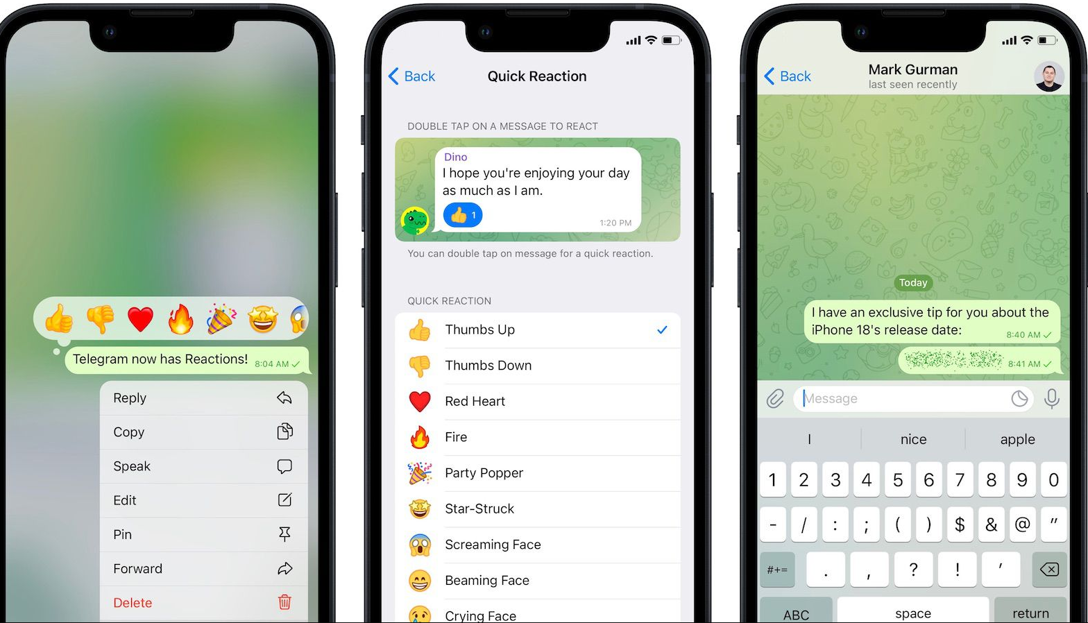 Telegram Updated With Message Reactions